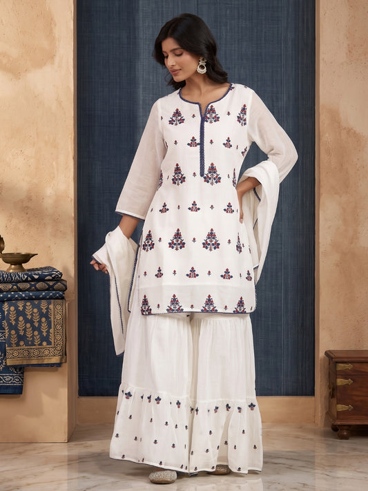 Mulmul Embroidered Sharara Set - Bluauraa