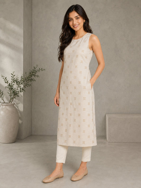 Sleeveless Kurti with Golden Butti - BluAuraa