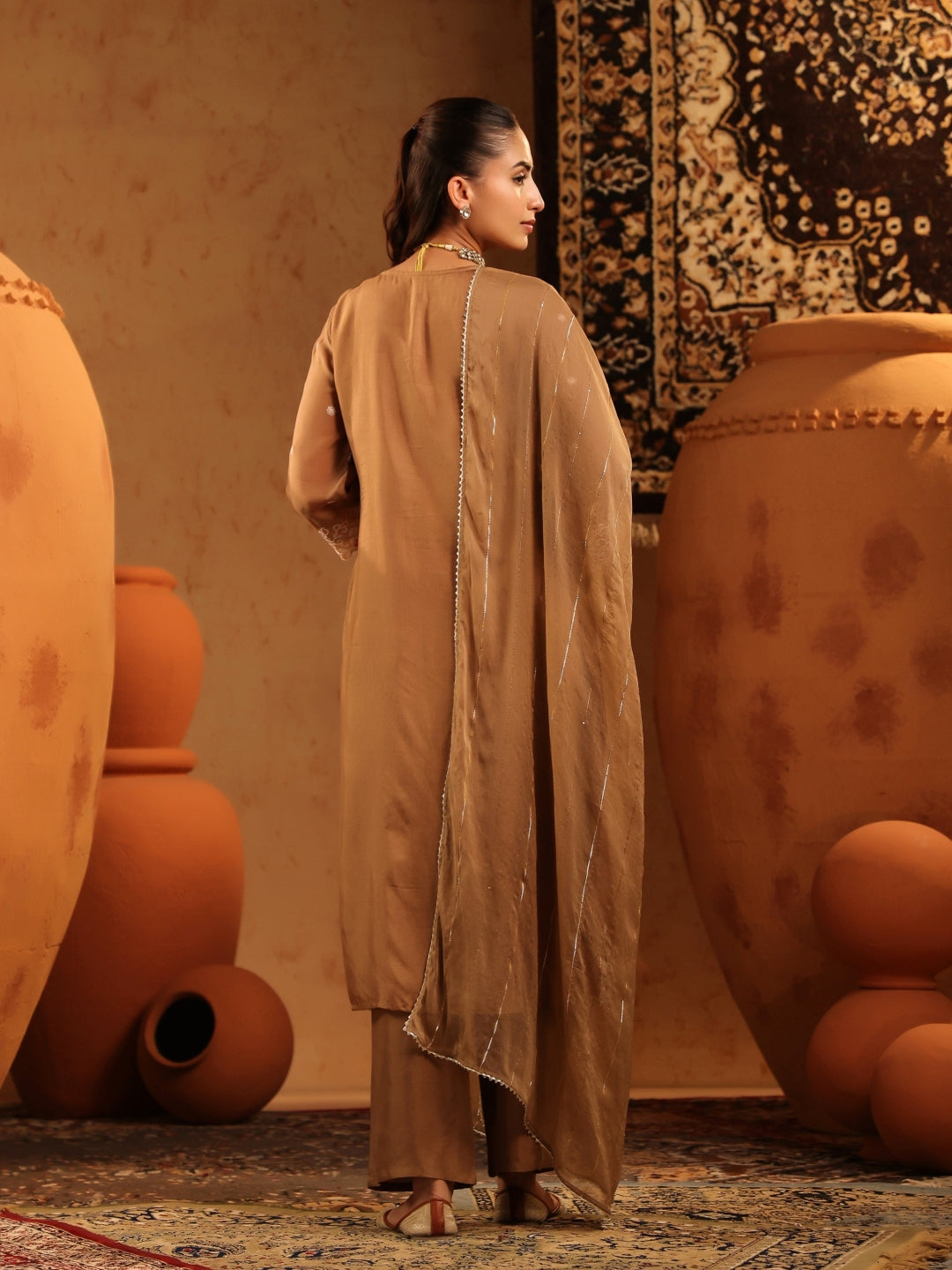 Premium Silk Embrioded Brown Colour Straight Suit - BluAuraa