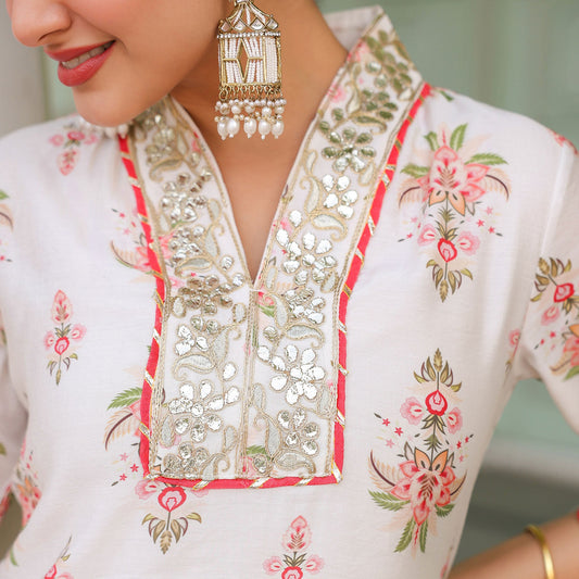 Chanderi Silk Floral Printed Co - ord Set - Bluauraa