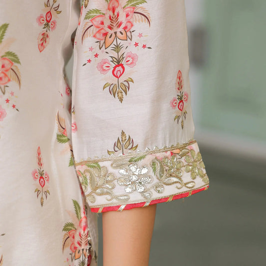 Chanderi Silk Floral Printed Co - ord Set - Bluauraa