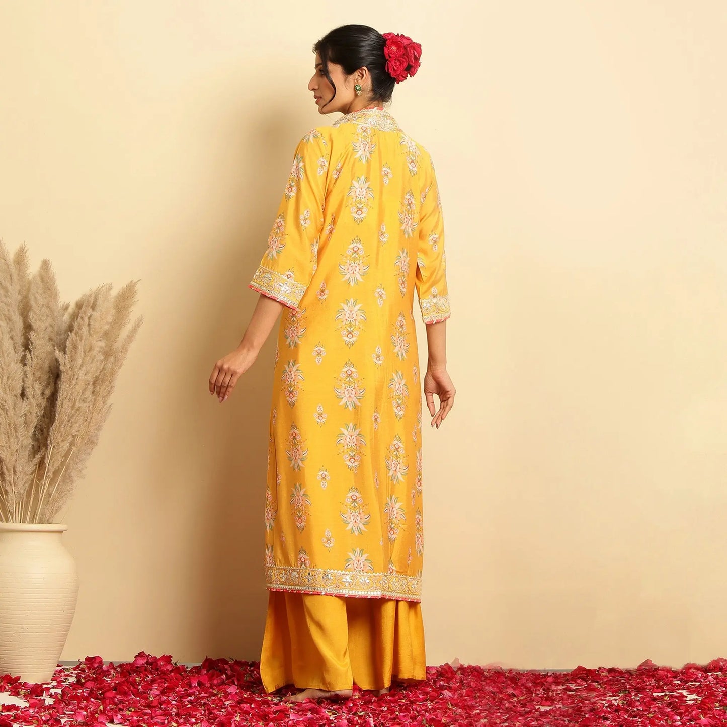 Chanderi Silk Floral Printed Shrug Set - Bluauraa