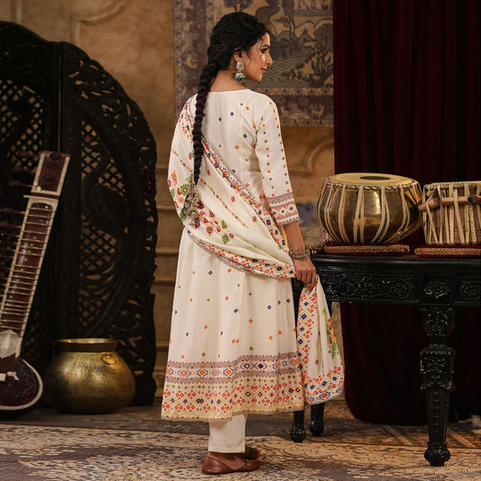 Chanderi Silk Patola Printed Anarkali Set - Bluauraa