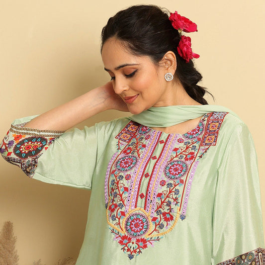 Crepe Silk Printed - Embroidered Sharara Set - Bluauraa