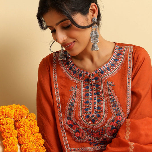 Mul Chanderi Embroidered Anarkali Suit - Bluauraa