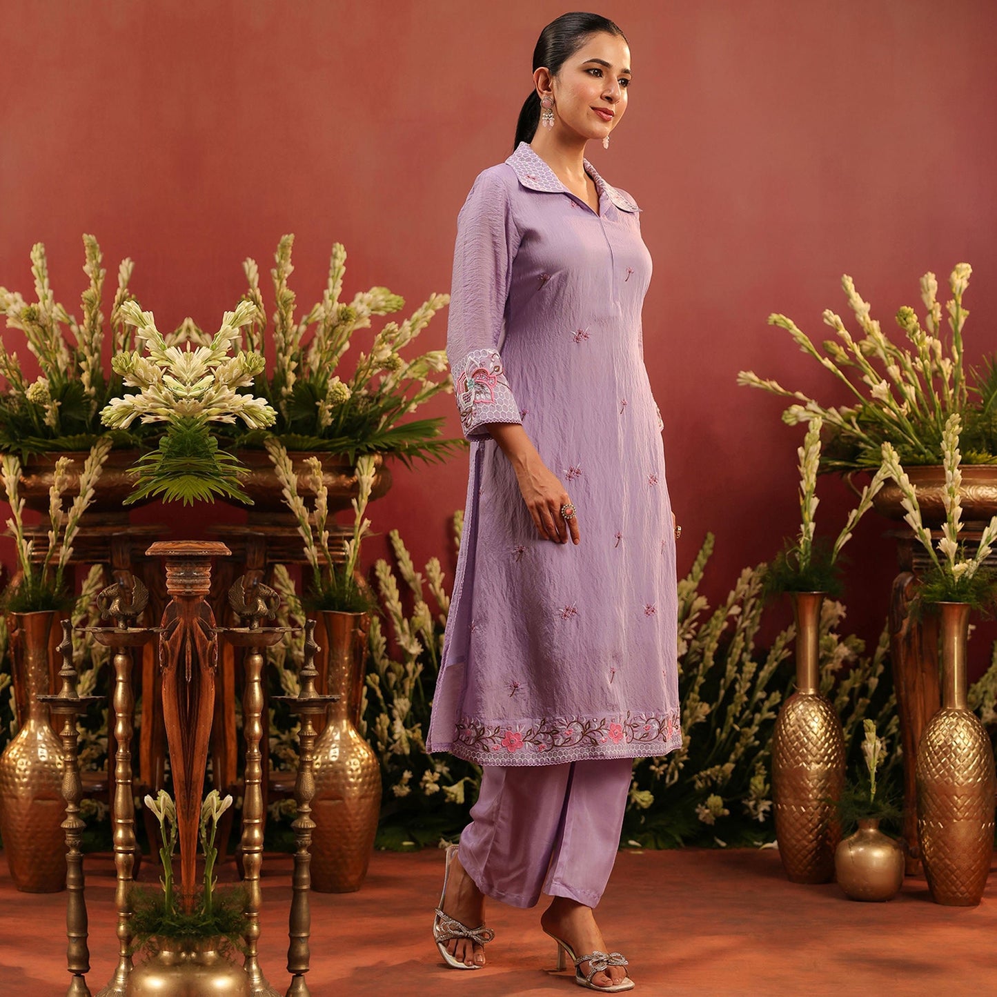 Mul Chanderi Embroidered Co - ord Set - Bluauraa
