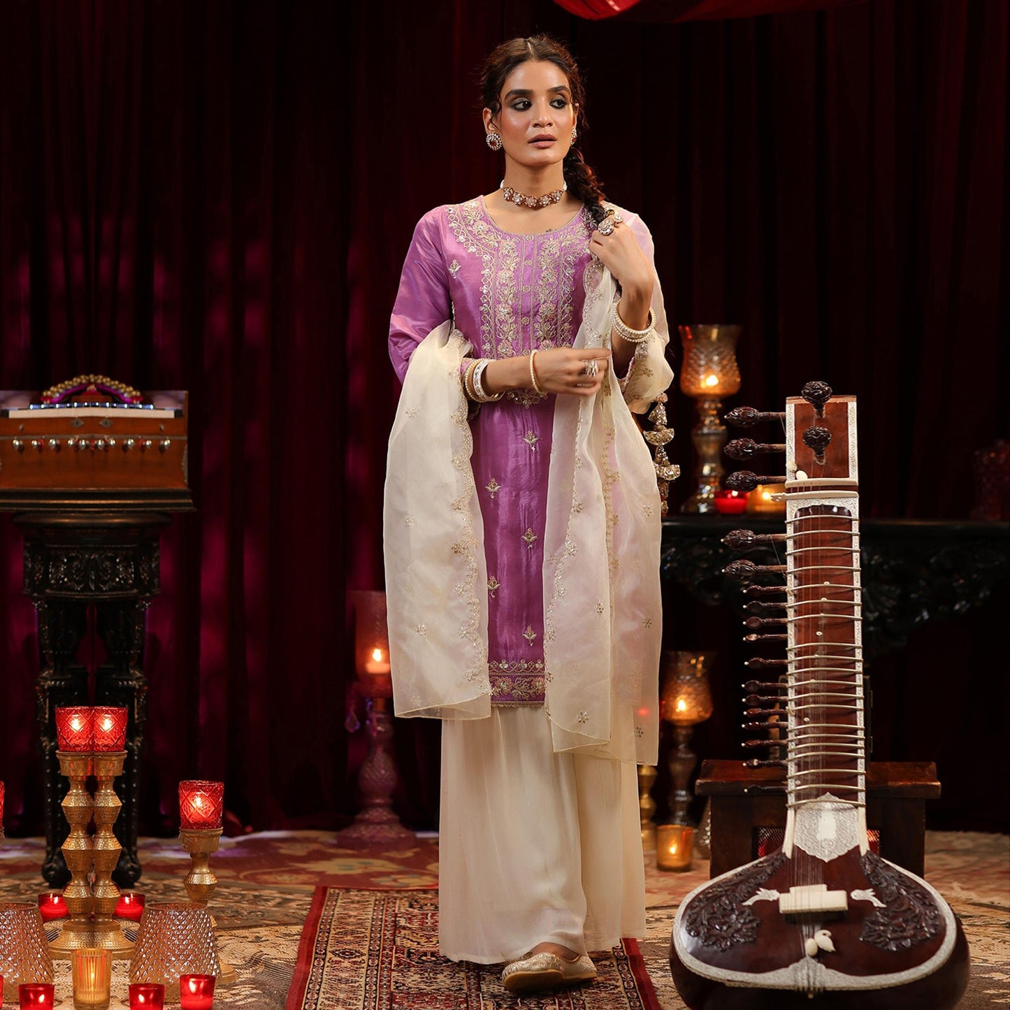 Shimmer Organza Embroidered Sharara Set - Bluauraa