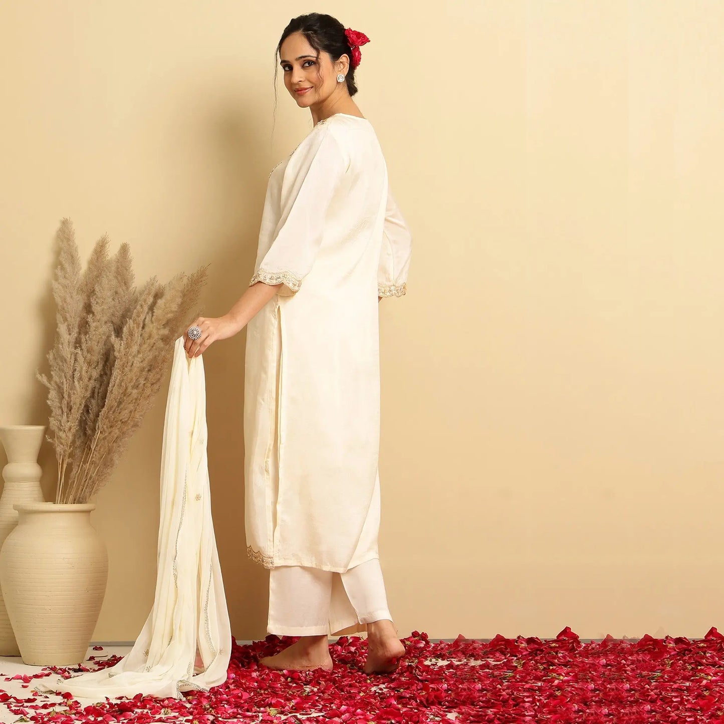 Shimmer Tissue Embroidered - Handwork Straight Suit - Bluauraa