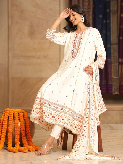 Chanderi Silk Patola Printed Anarkali Set - Bluauraa