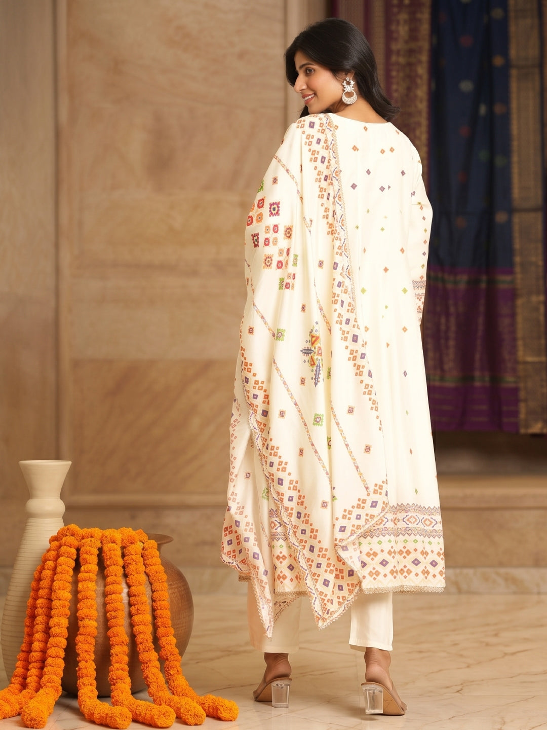Chanderi Silk Patola Printed Anarkali Set - BluAuraa