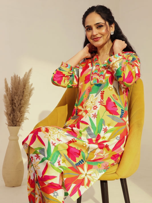 Rayon Floral Printed Co - Ord Set - Bluauraa