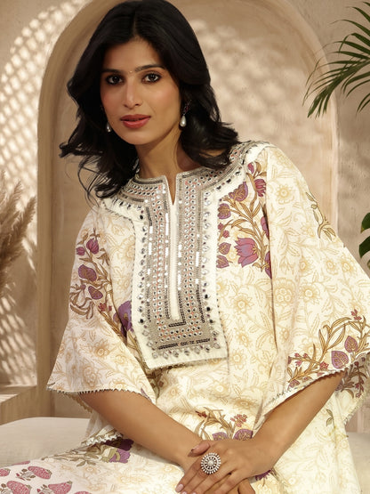Jaal - Pattern Cotton Block Printed Kaftan Set - Bluauraa