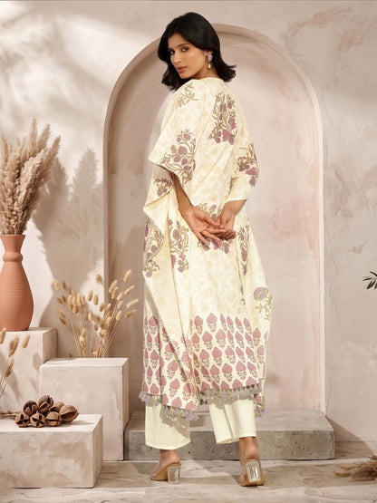 Jaal-Pattern Cotton Block Printed Kaftan Set - BluAuraa