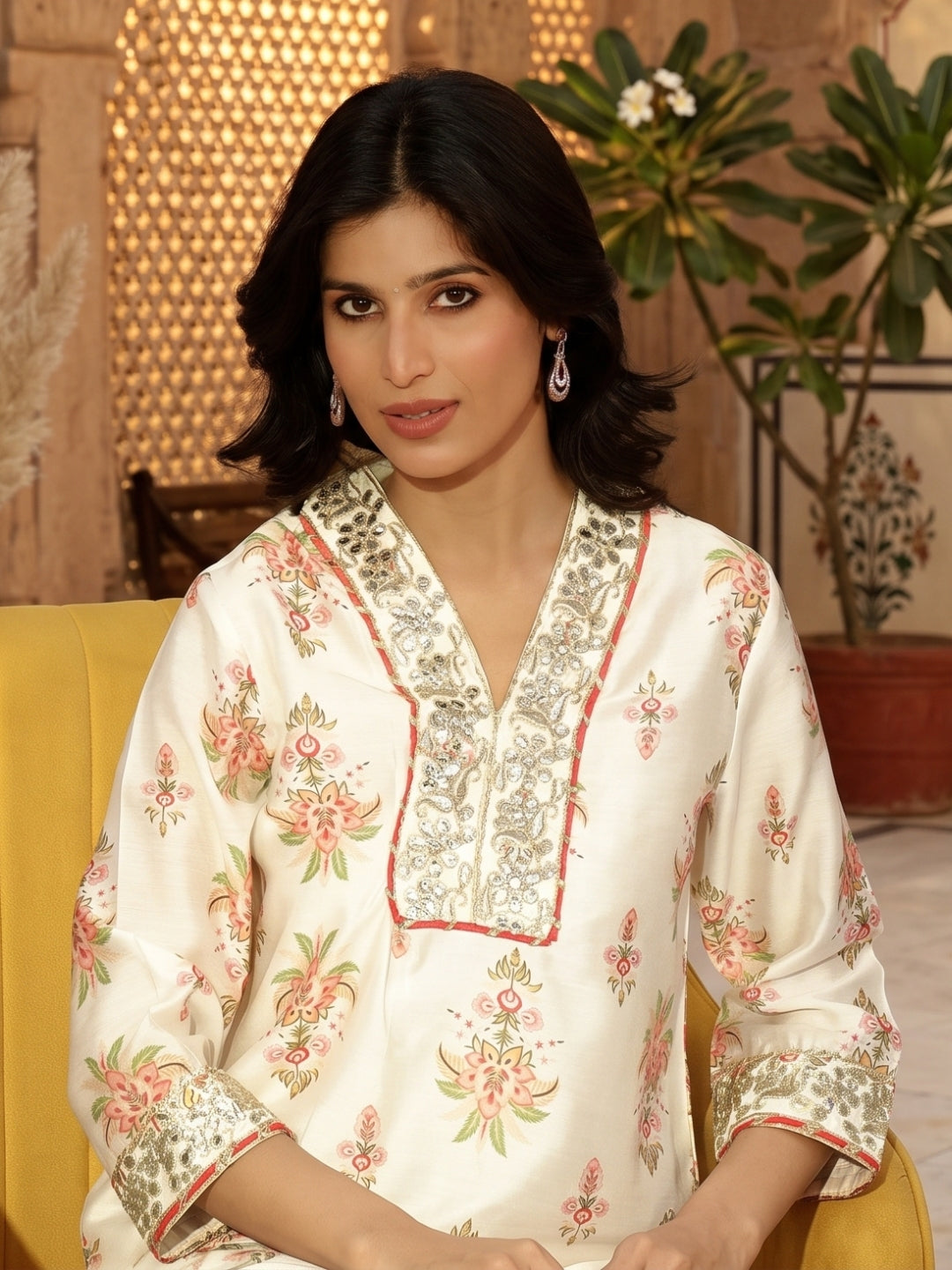 Chanderi Silk Floral Printed Co - ord Set - Bluauraa