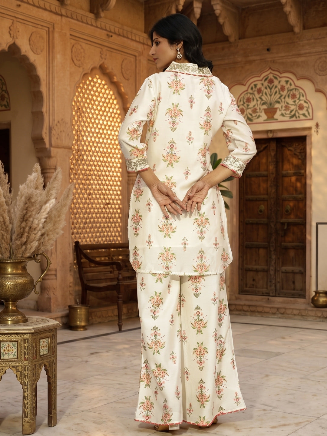 Chanderi Silk Floral Printed Co-ord Set - BluAuraa
