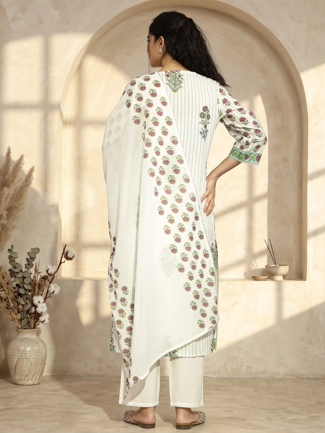 Cotton Floral-Printed Embroidered Straight Suit - BluAuraa