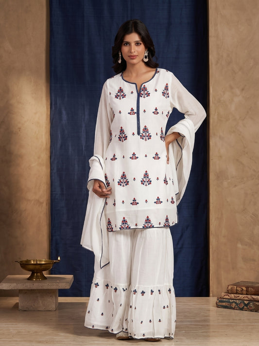 Mulmul Embroidered Sharara Set - Bluauraa