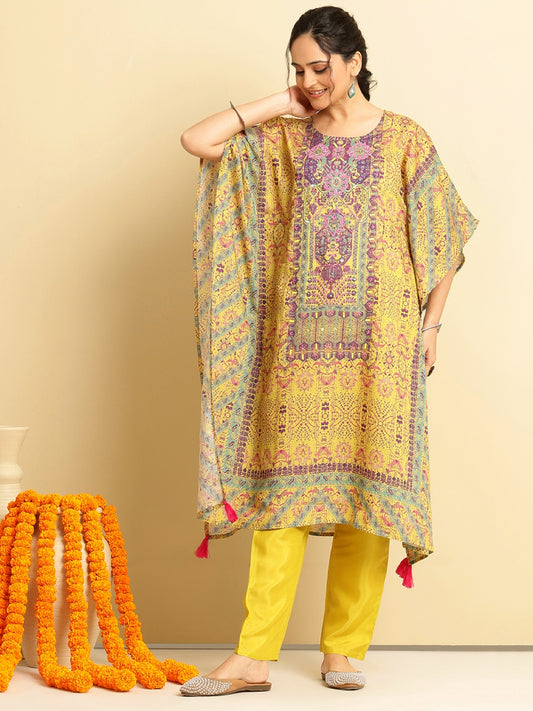 Rayon Printed Kaftan Set - Bluauraa
