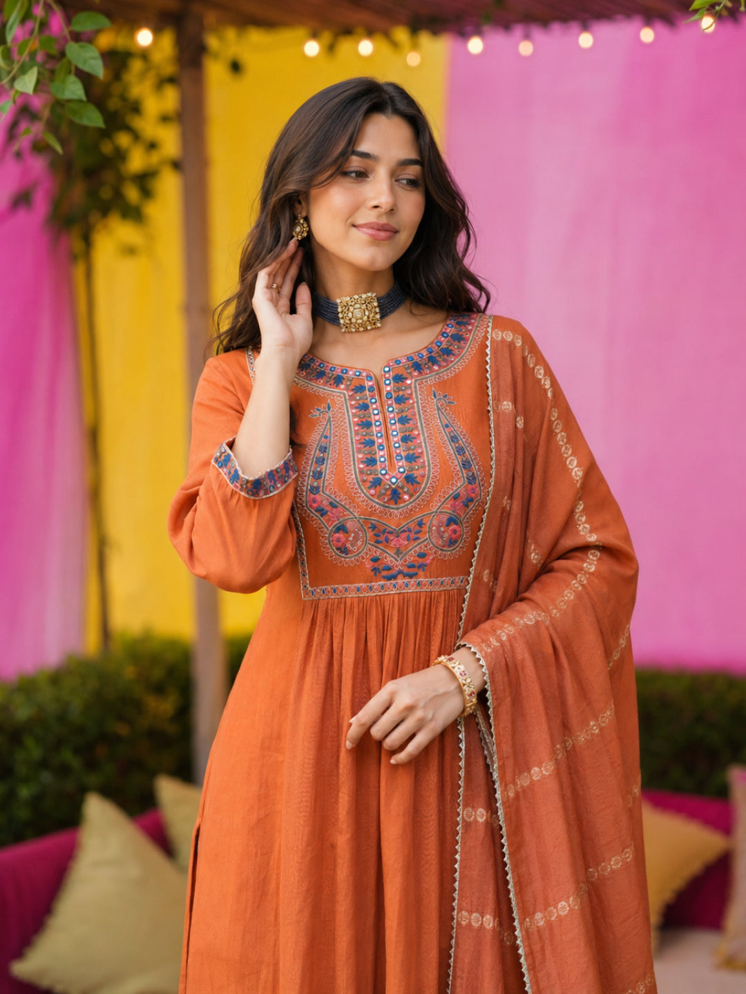Mul Chanderi Embroidered Anarkali Suit - Bluauraa