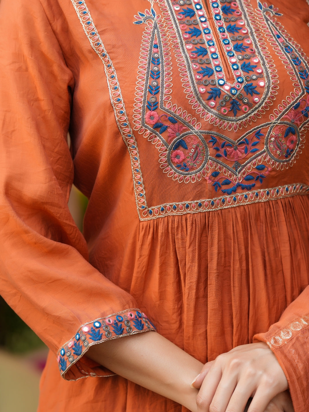 Mul Chanderi Embroidered Anarkali Suit - Bluauraa