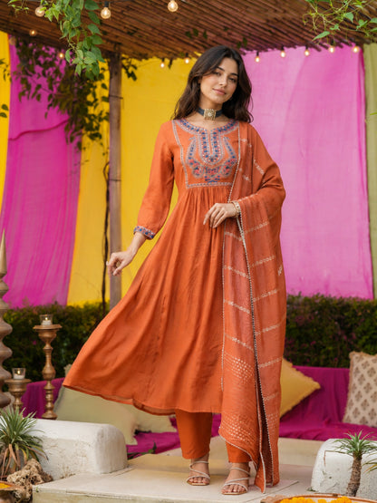 Mul Chanderi Embroidered Anarkali Suit - Bluauraa