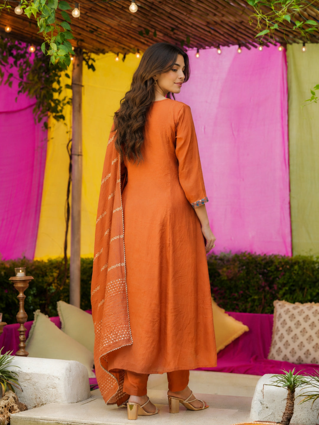Mul Chanderi Embroidered Anarkali Suit - BluAuraa