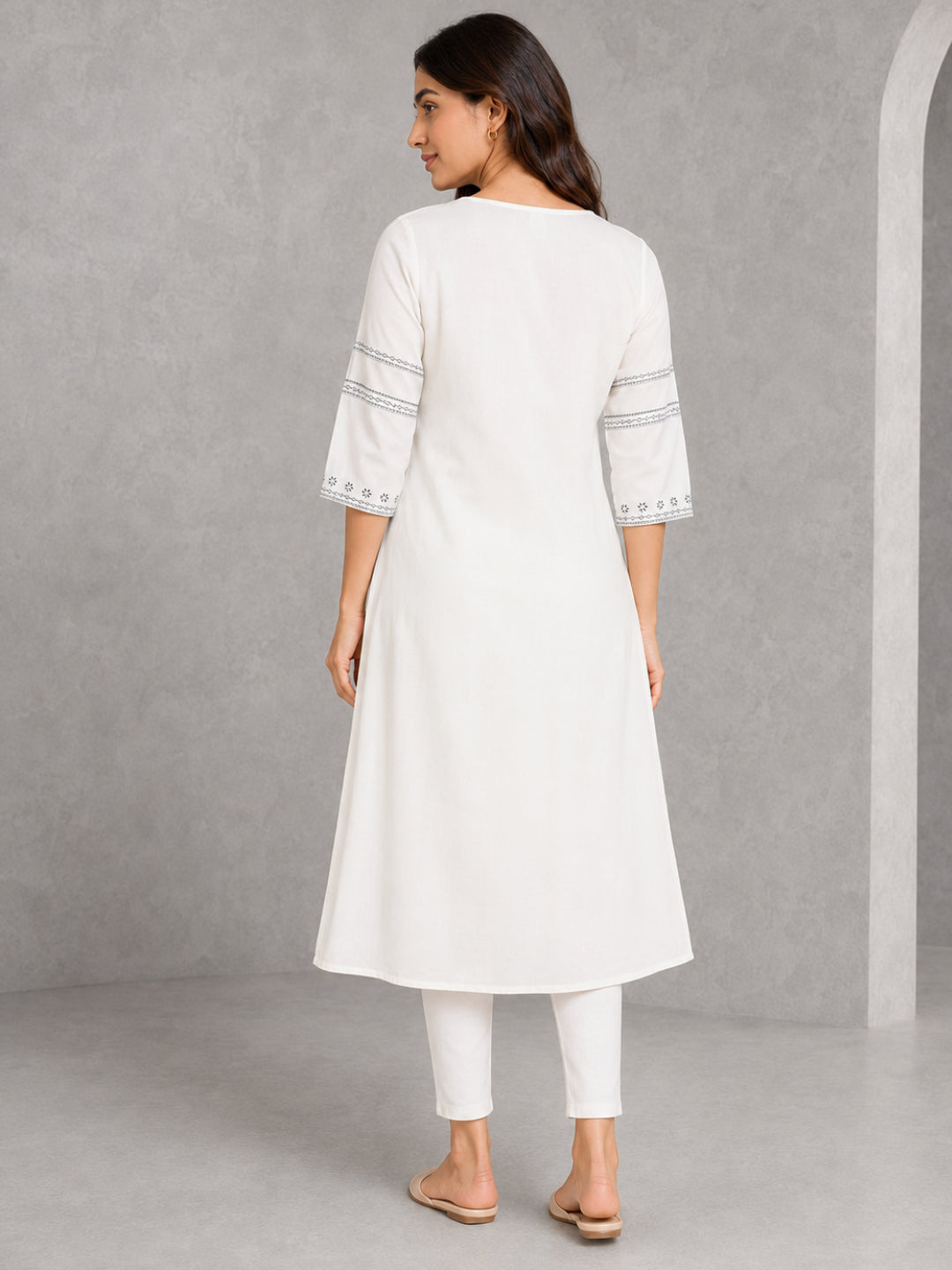 White Embroidered Summer Kurti - BluAuraa