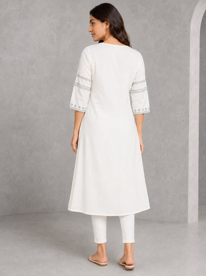 White Embroidered Summer Kurti - BluAuraa