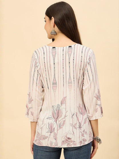 Blush Pink Floral Printed Summer Top - BluAuraa