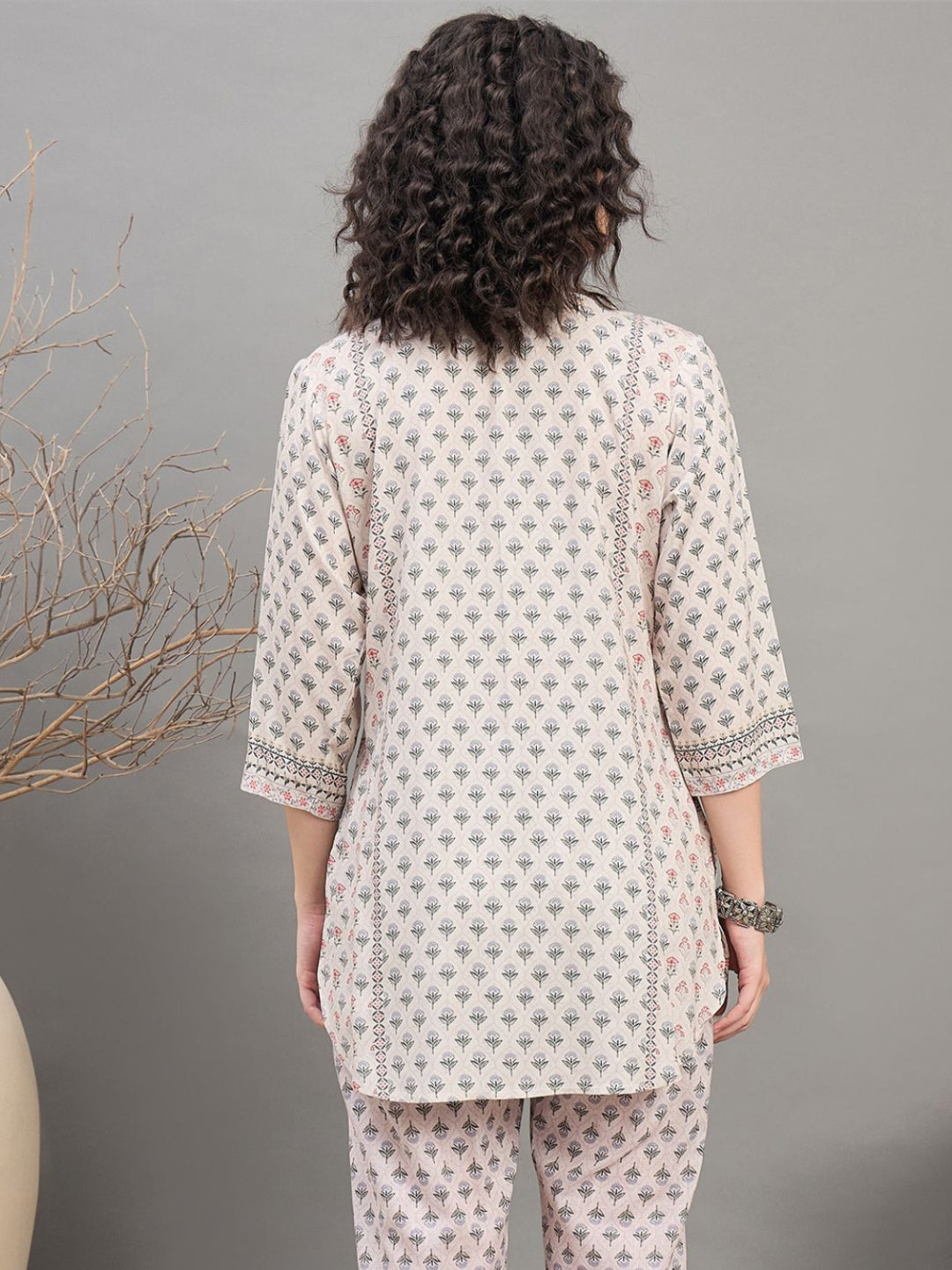 Ivory Printed Embroidered Summer Tunic - BluAuraa