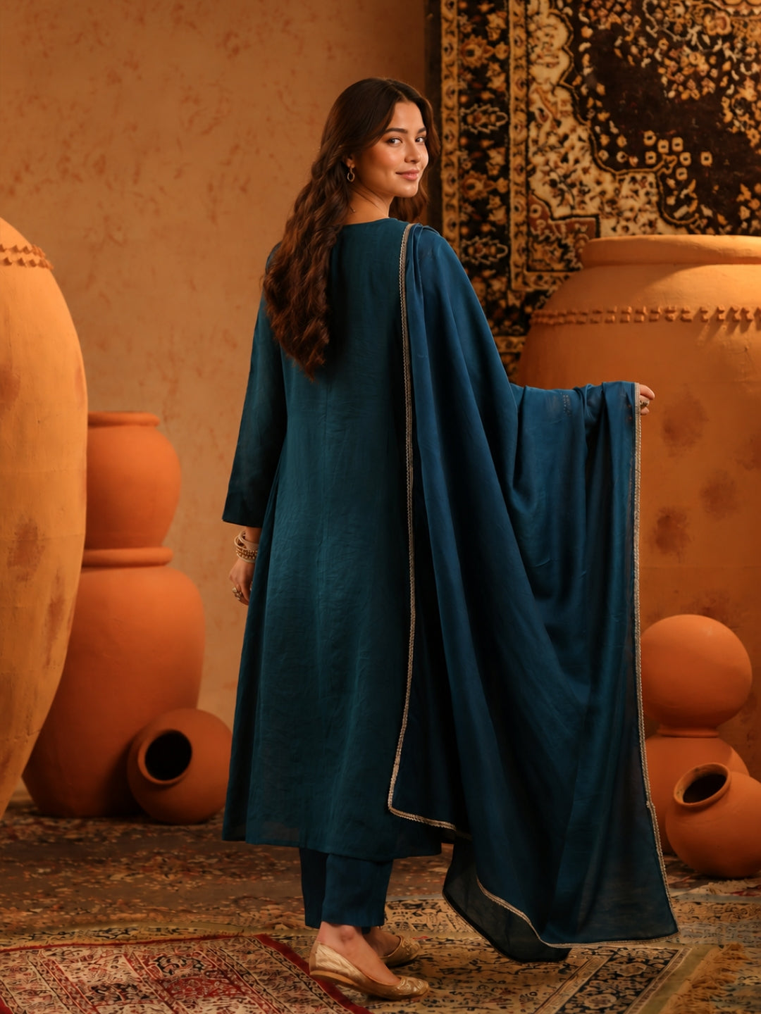 Blue Mul Chanderi Embroidered Anarkali Suit - BluAuraa