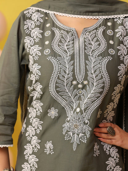 Cotton Mulmul Chikankari Embroidered Straight Suit - Sea Green - BluAuraa