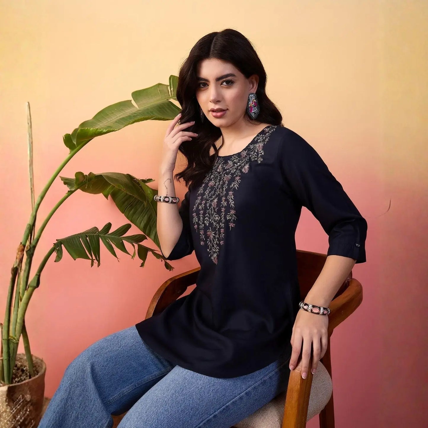 Women wearing Bluauraa Tunic/Kurti/Tops