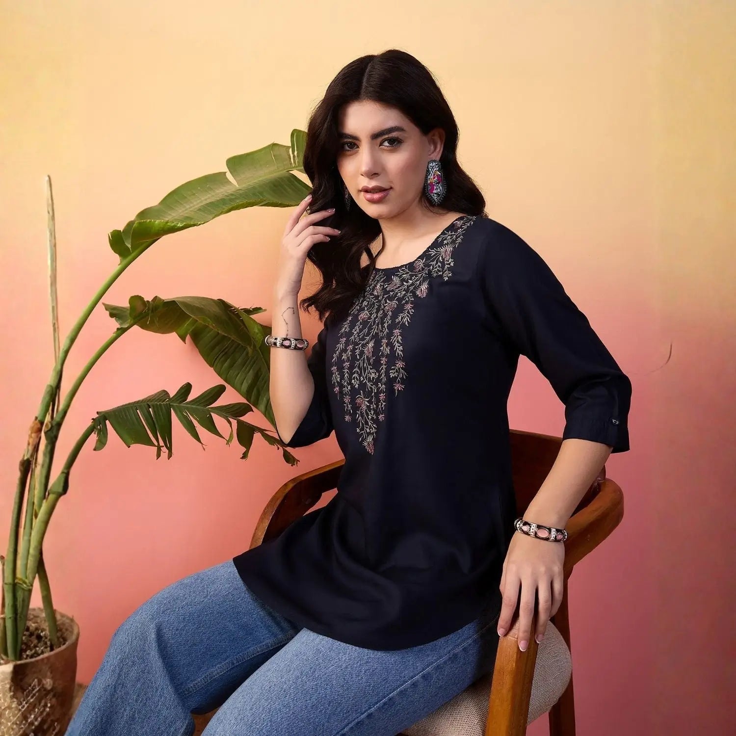 Women wearing Bluauraa Tunic/Kurti/Tops