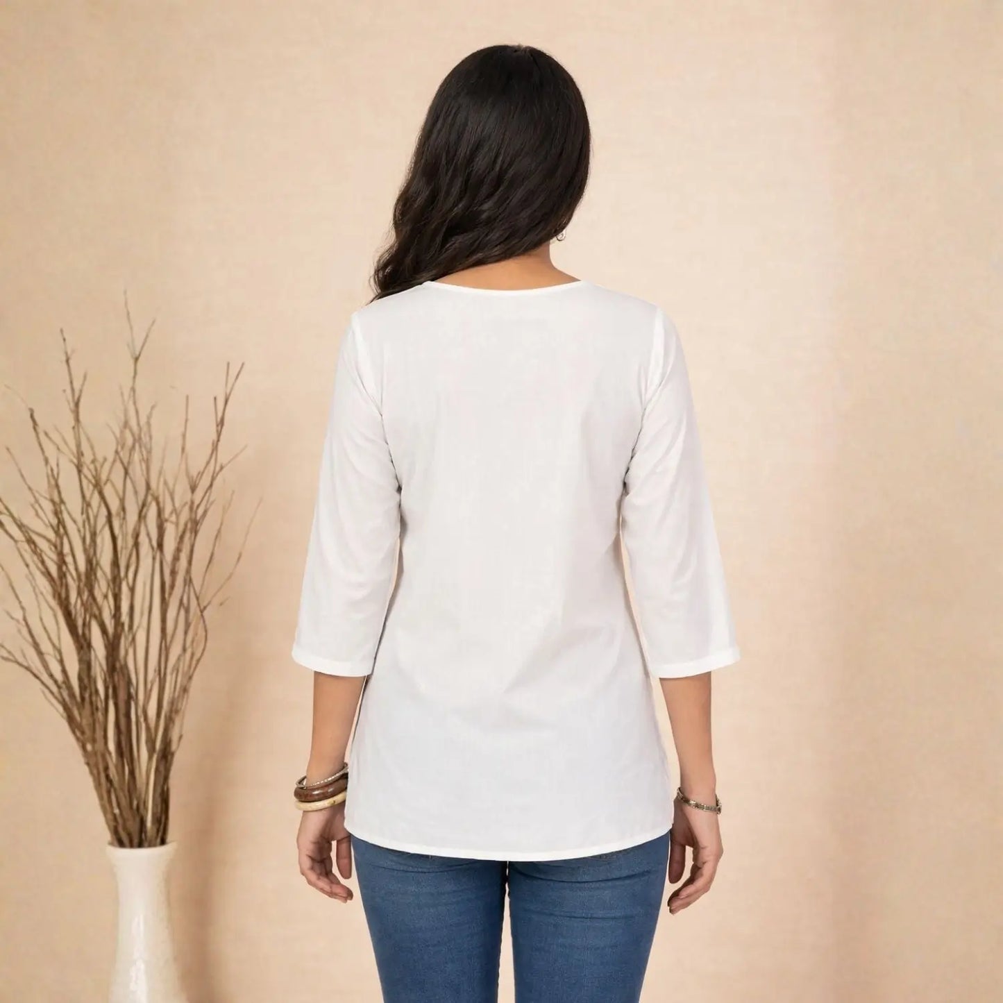 White Asymmetric Floral Embroidered Top