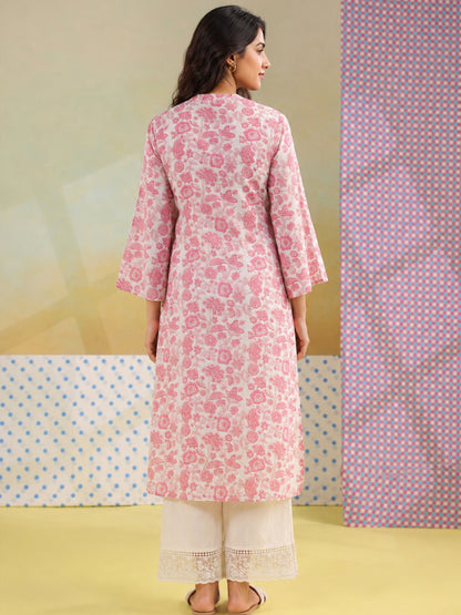 Pink Colour Floral Print Co-ord Set - BluAuraa