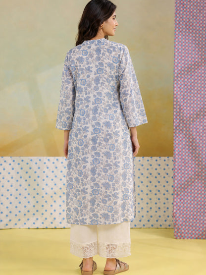 Blue Colour Floral Print Co-ord Set - BluAuraa