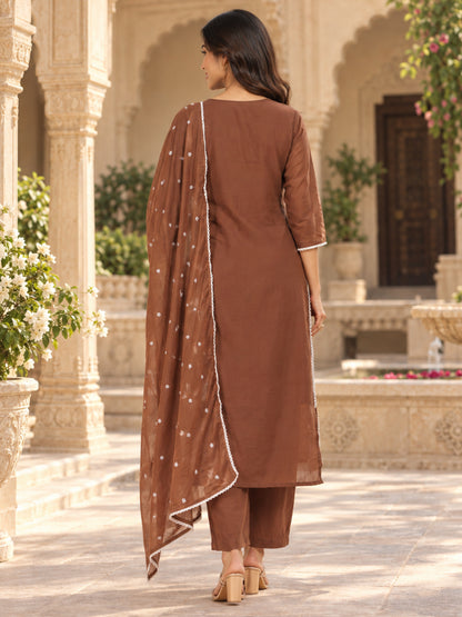 Chocolate Chikankari Suit with Plazaao and Dupatta - BluAuraa