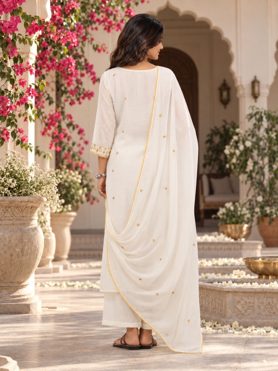 Mustard Embriodred Short Kurta Set and Dupatta - BluAuraa