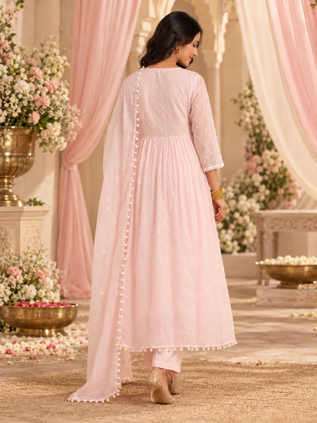 Baby Pink Embroided Anarkali Set with Dupatta - BluAuraa