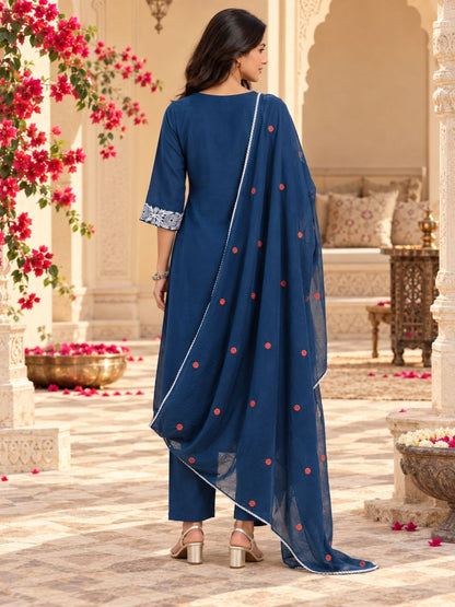 Teal Embroided Anarkali Set with Dupatta - BluAuraa