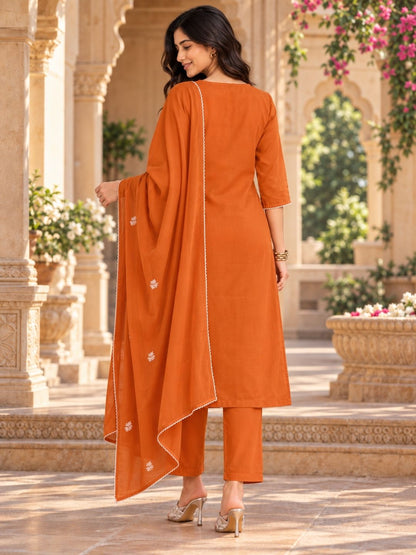 Rust Orange Chikankari Suit with Dupatta - BluAuraa