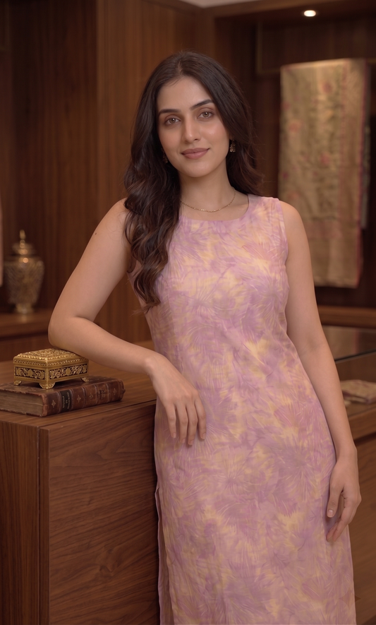 Peach Floral Sleeveless Kurti and Pant Set
