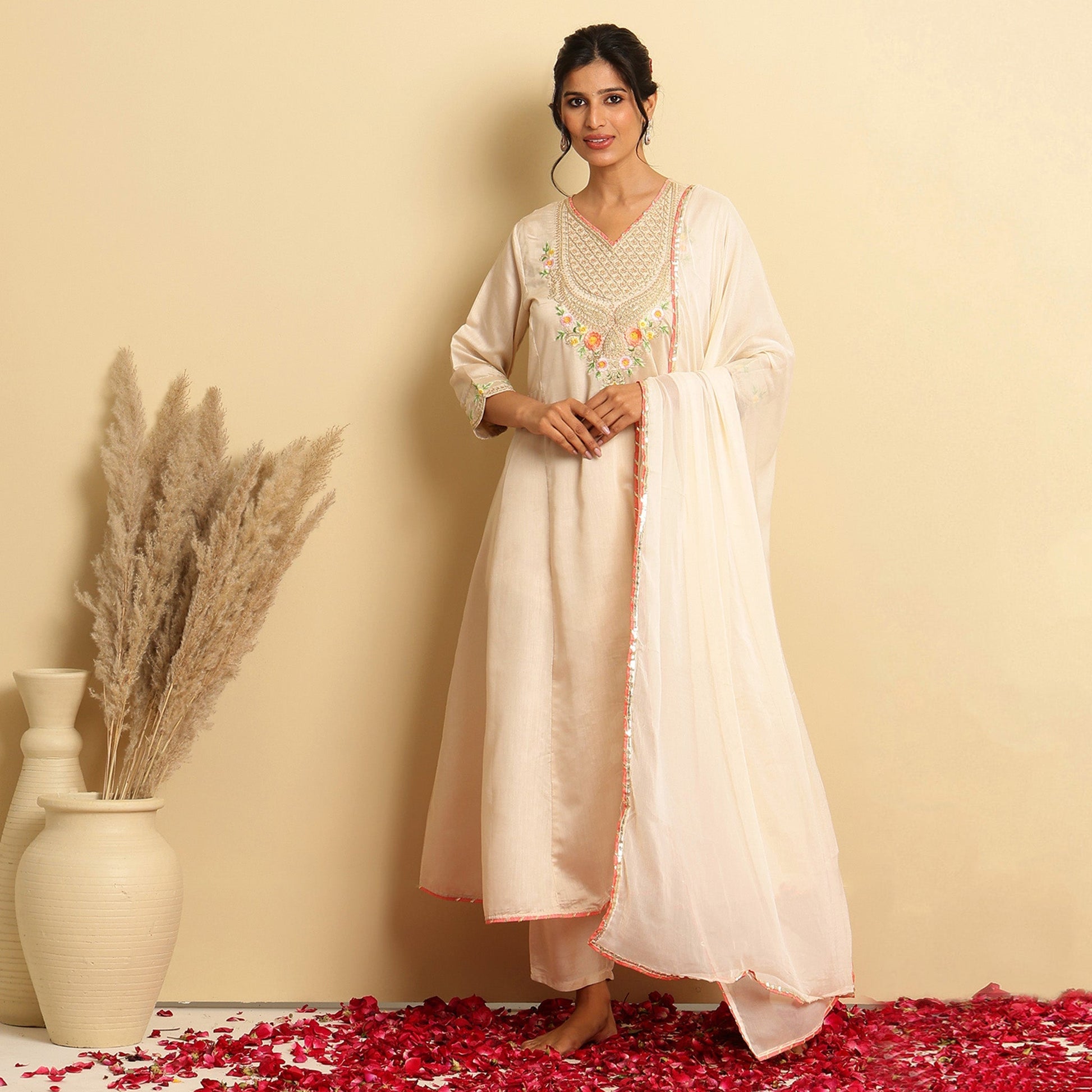 Chanderi Silk Embroidered Anarkali Set - Bluauraa