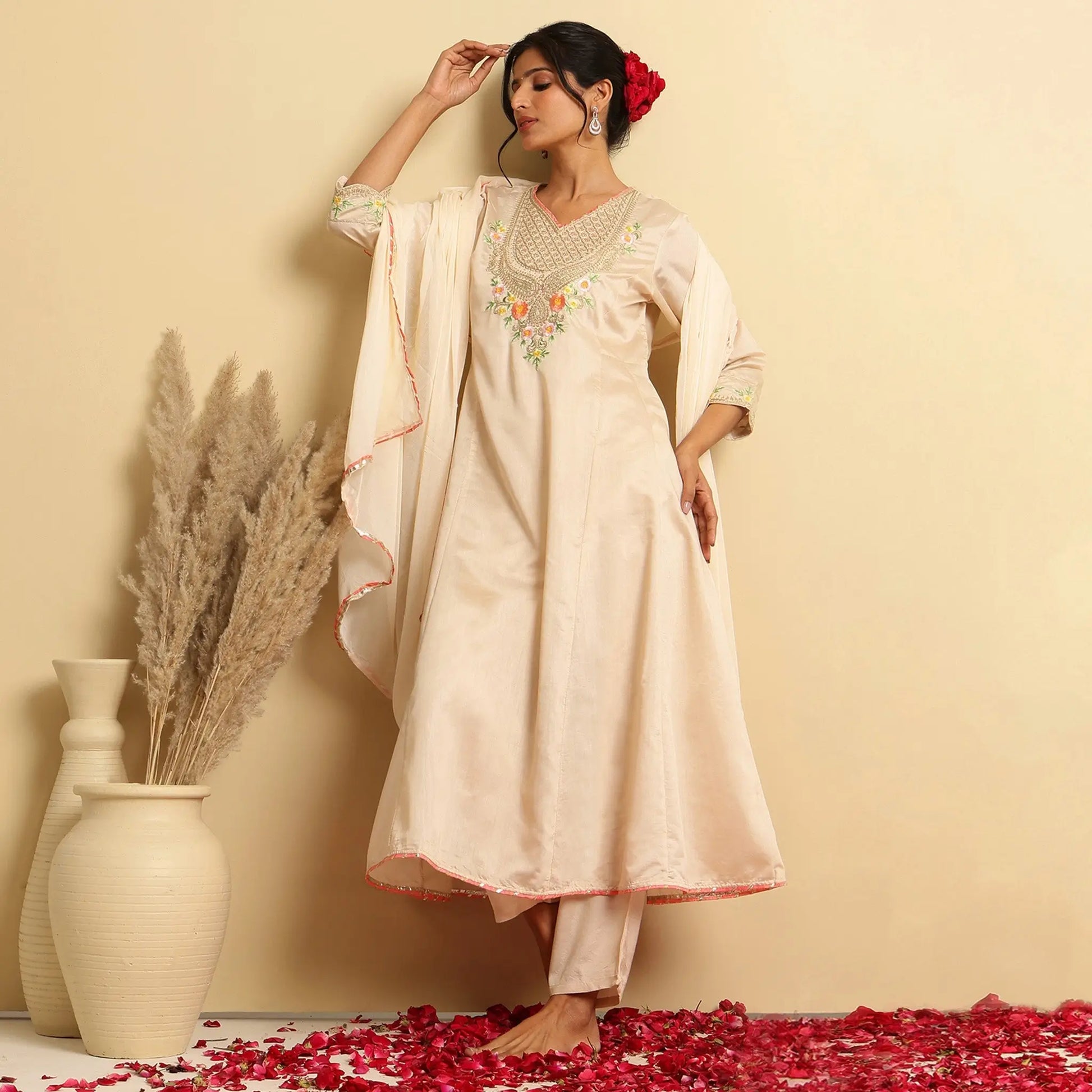 Chanderi Silk Embroidered Anarkali Set - Bluauraa