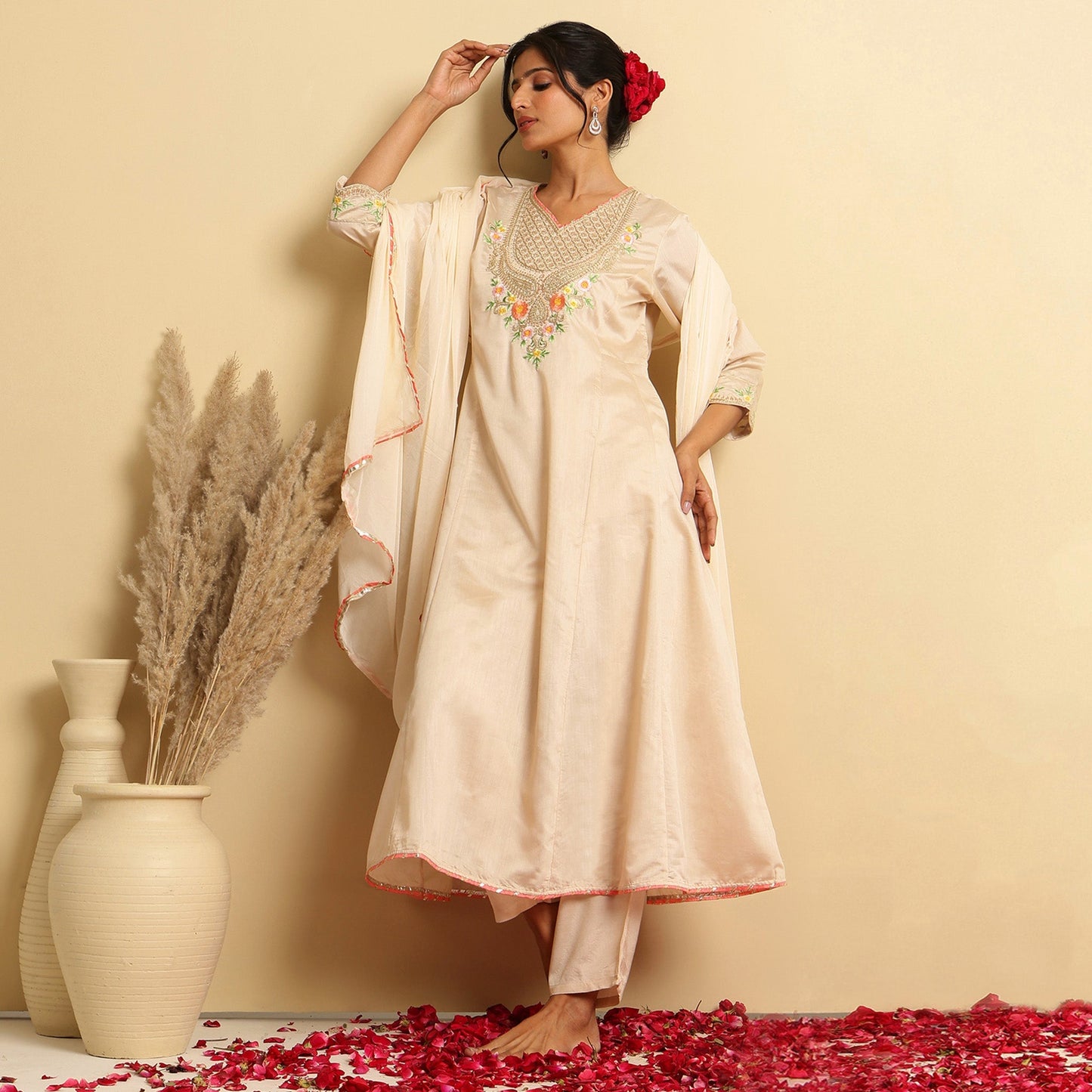 Chanderi Silk Embroidered Anarkali Set - Bluauraa