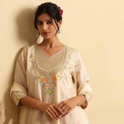 Chanderi Silk Embroidered Anarkali Set - Bluauraa