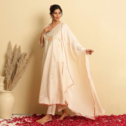 Chanderi Silk Embroidered Anarkali Set - Bluauraa