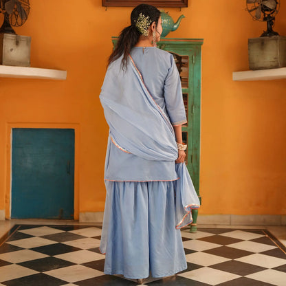 Chanderi Silk Embroidered Sharara Set - Bluauraa