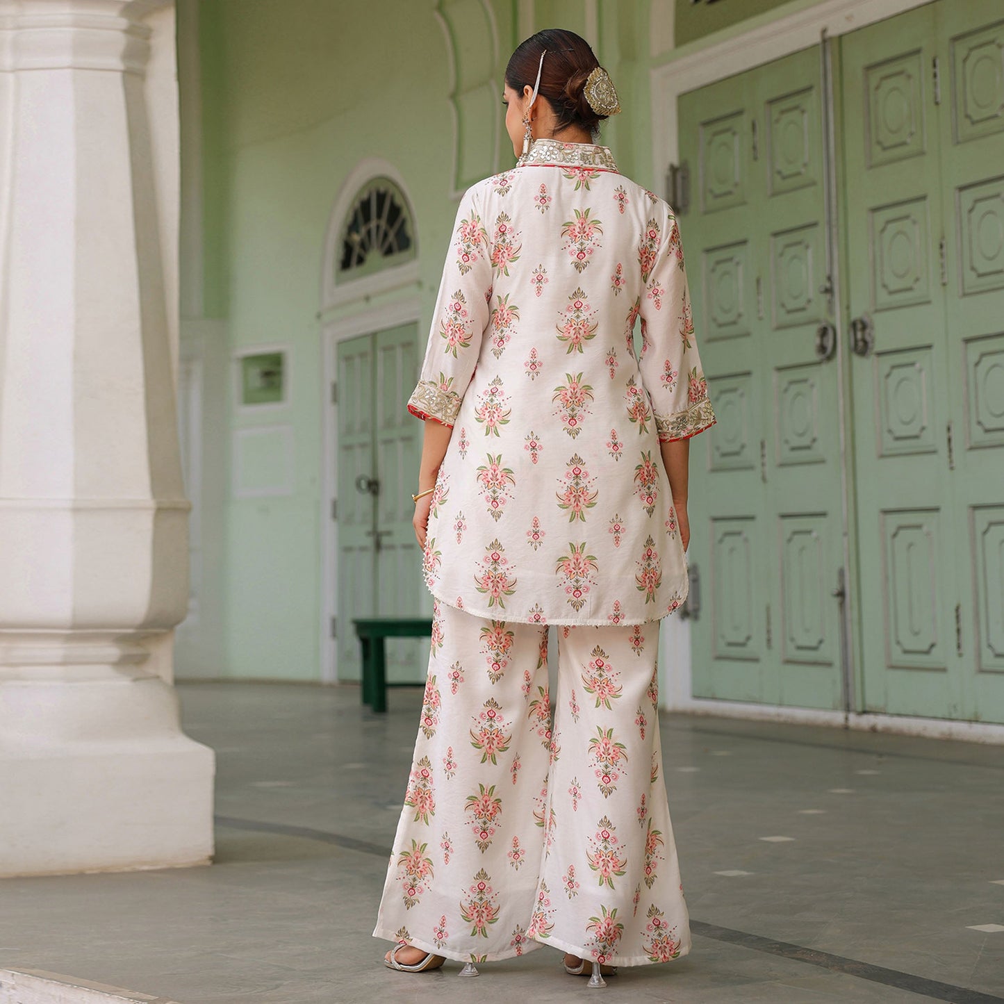 Chanderi Silk Floral Printed Co - ord Set - Bluauraa